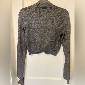 Express Grey + Silver Long Sleeve Crop Top